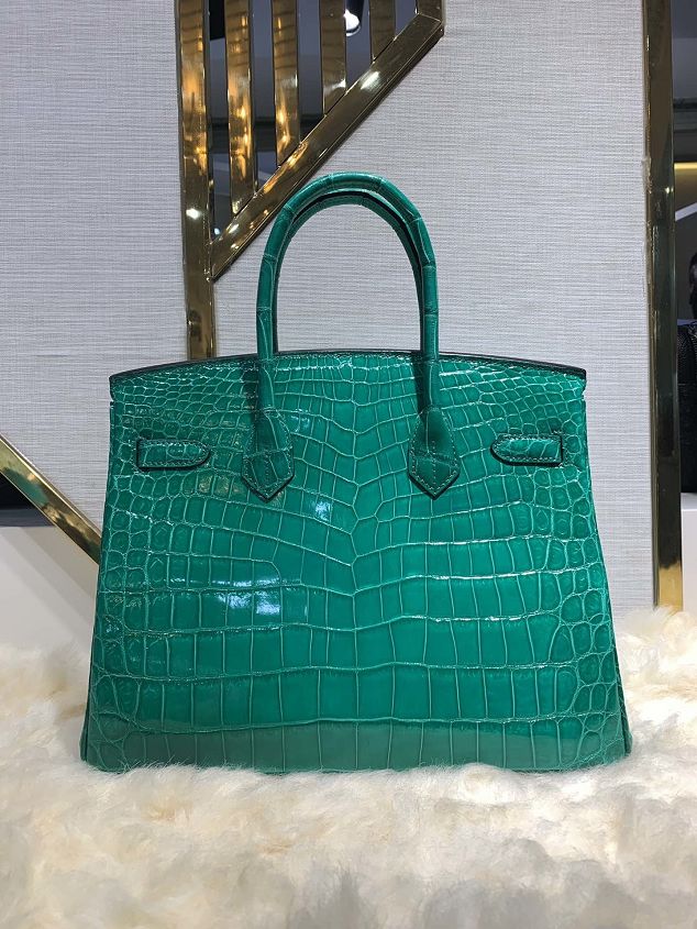 Top hermes genuine 100% crocodile leather handmade birkin 35 bag K350 malachite 