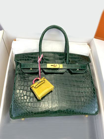 Top hermes genuine 100% crocodile leather handmade birkin 35 bag K350 vert fonce