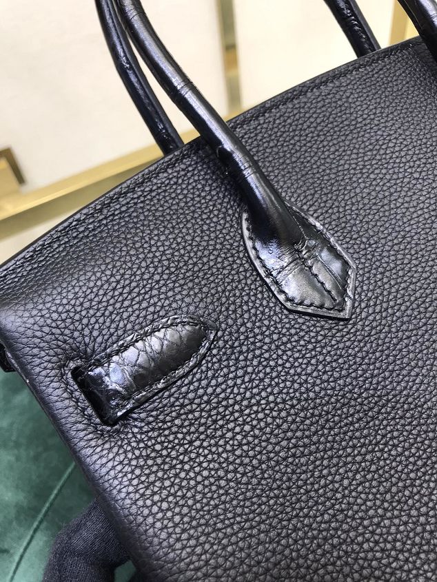 Hermes handmade original crocodile leather&calfskin birkin bag BK0035 black