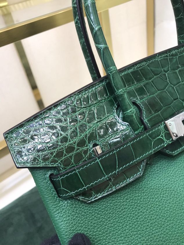 Hermes handmade original crocodile leather&calfskin birkin bag BK0035 green