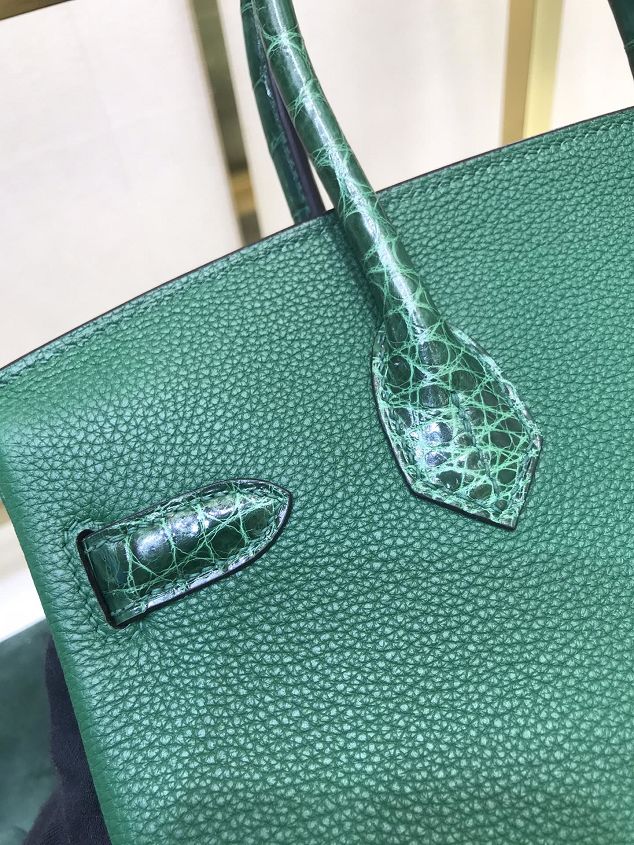 Hermes handmade original crocodile leather&calfskin birkin bag BK0035 green