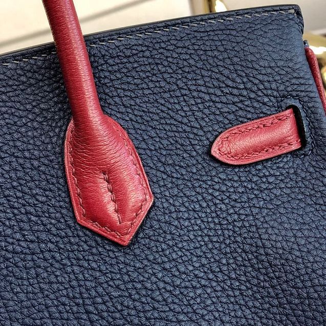 Hermes handmade original crocodile leather&calfskin birkin bag BK0035 grey&navy blue
