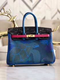 Hermes handmade original crocodile leather&calfskin birkin bag BK0036 black&blue