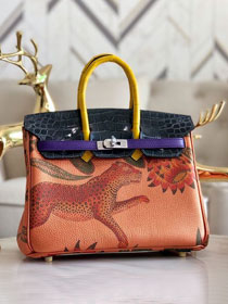Hermes handmade original crocodile leather&calfskin birkin bag BK0036 orange&black