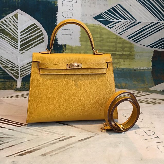 Hermes original epsom leather kelly 28 bag K28-2 yellow