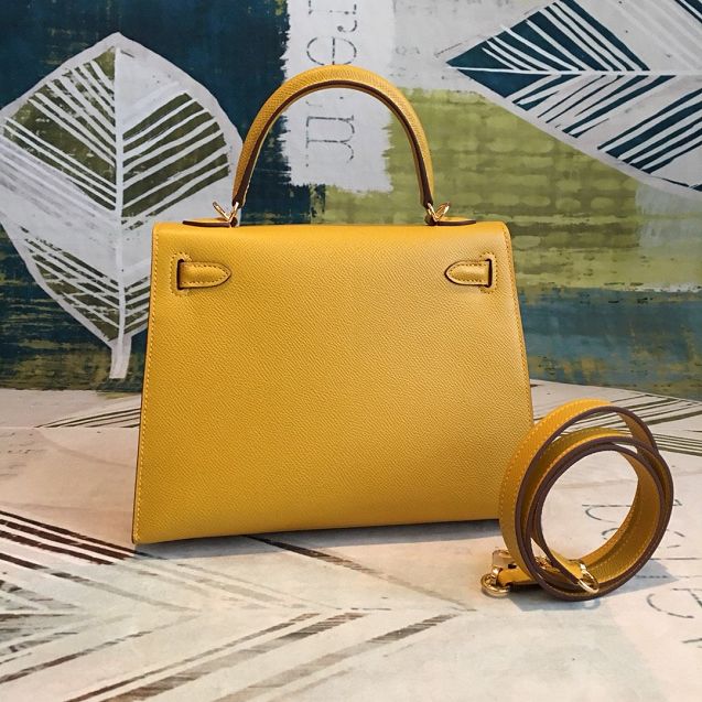 Hermes original epsom leather kelly 25 bag K25-1 yellow