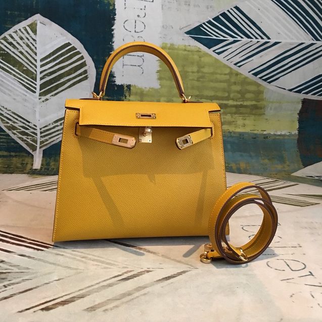 Hermes original epsom leather kelly 32 bag K32-1 yellow