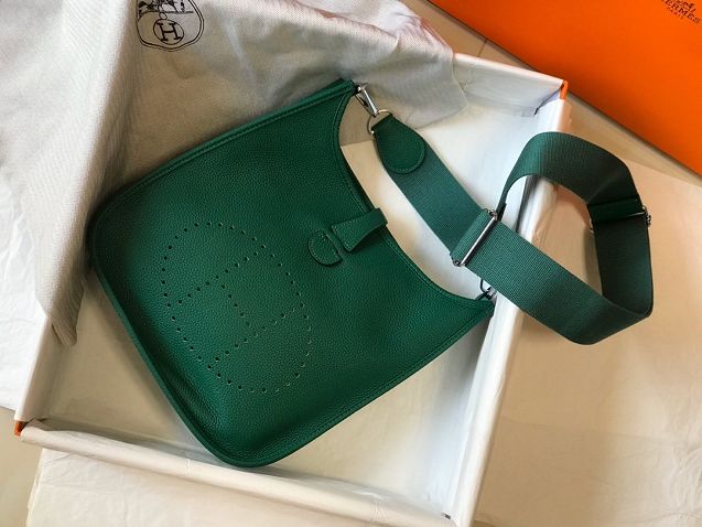Hermes original togo leather evelyne pm shoulder bag E28 emerald green