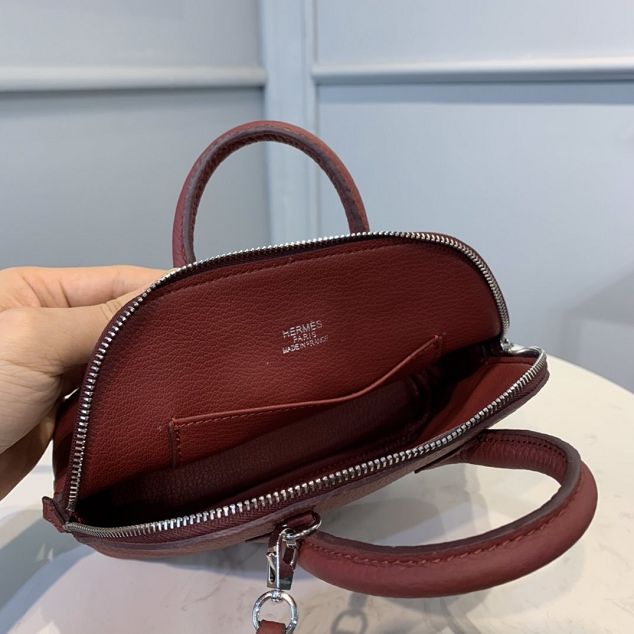 Hermes original togo leather mini bolide bag H018 bordeaux