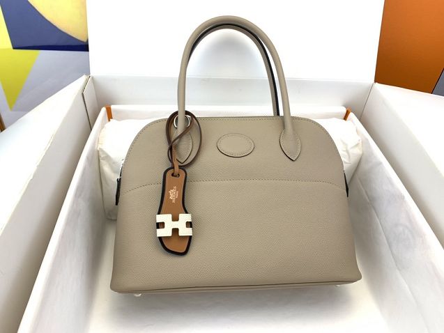 Hermes original epsom leather small bolide 27 bag B027 light grey