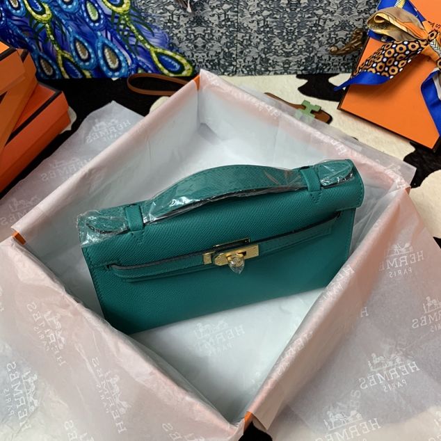 Hermes original epsom leather mini kelly 22 clutch K012 blue paon