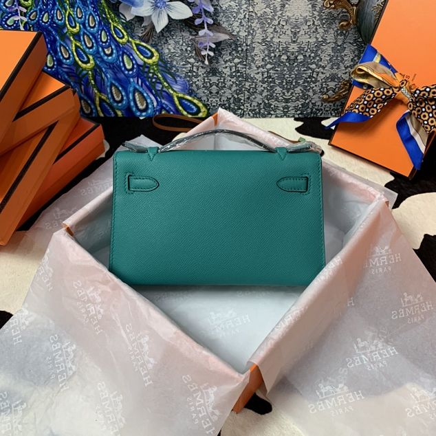 Hermes original epsom leather mini kelly 22 clutch K012 blue paon