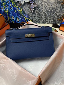 Hermes original epsom leather mini kelly 22 clutch K012 navy blue
