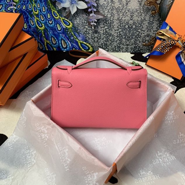 Hermes original epsom leather mini kelly 22 clutch K012 pink