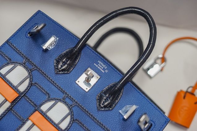 Hermes handmade original epsom leather faubourg birkin bag BK0037 blue