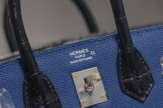 Hermes handmade original epsom leather faubourg birkin bag BK0037 blue