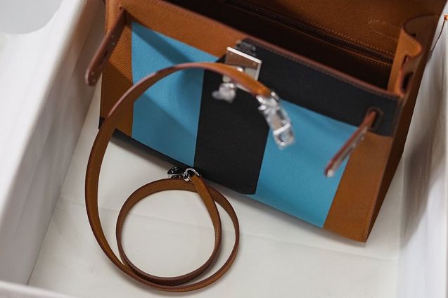 Hermes handmade original epsom leather kelly bag K00036 brown&black&blue