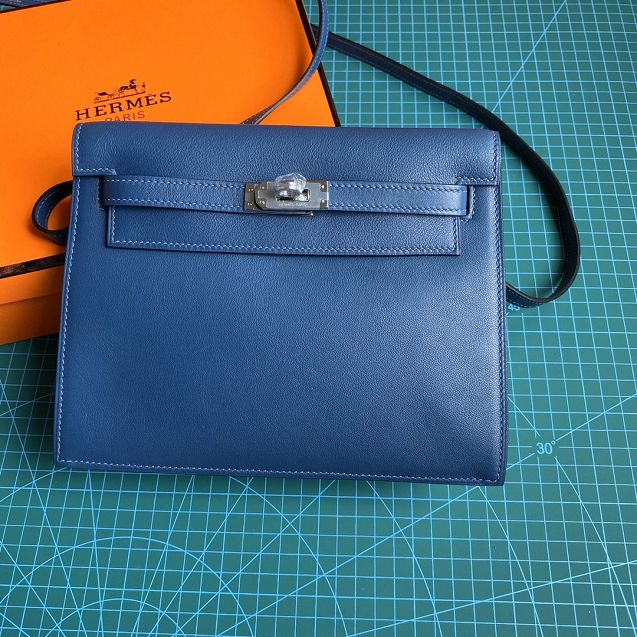 Hermes original evercolor leather kelly danse bag KD022 dark blue