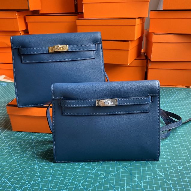 Hermes original evercolor leather kelly danse bag KD022 dark blue