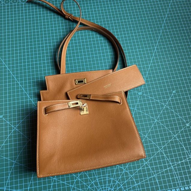 Hermes original evercolor leather kelly danse bag KD022 gold brown