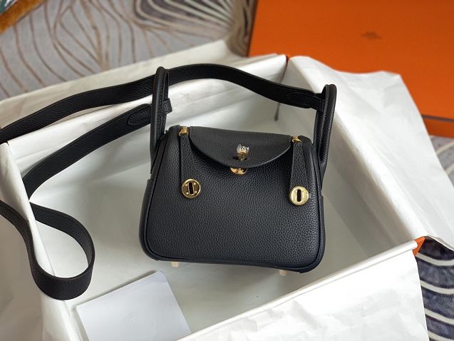 Hermes original togo leather mini lindy 19 bag H019 black