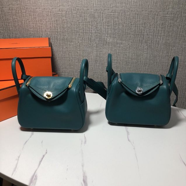 Hermes original togo leather mini lindy 19 bag H019 emerald green