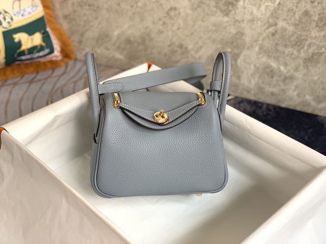 Hermes original togo leather mini lindy 19 bag H019 gris mouette