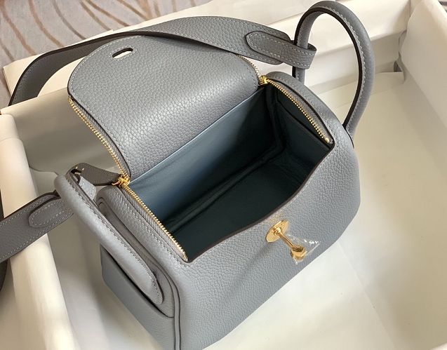 Hermes original togo leather mini lindy 19 bag H019 gris mouette