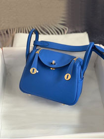 Hermes original togo leather mini lindy 19 bag H019 hydra blue