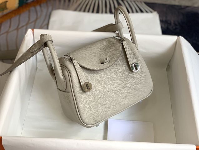 Hermes original togo leather mini lindy 19 bag H019 pearlash