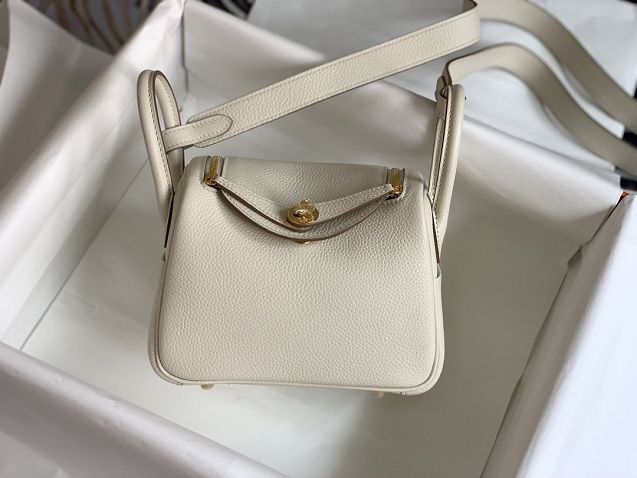 Hermes original togo leather mini lindy 19 bag H019 white