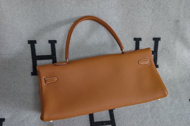 Hermes original calfskin kelly 42 shoulder bag BK0057 gold brown