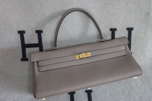 Hermes handmade original calfskin kelly 42 shoulder bag BK0057 grey