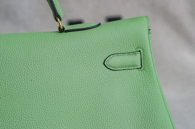 Hermes handmade original calfskin kelly 42 shoulder bag BK0057 vert criquet