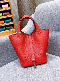 Hermes original togo leather picotin lock 22 bag HP0022 red