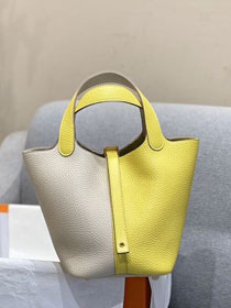 Hermes original togo leather picotin lock 22 bag HP0022 beige&yellow