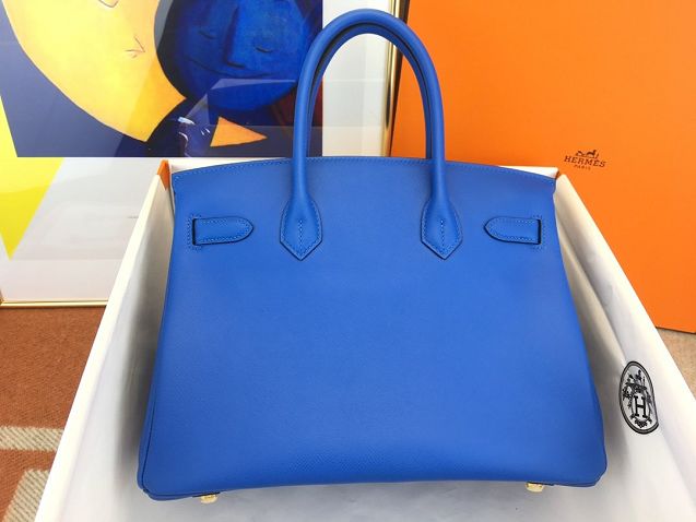 Hermes original epsom leather birkin 35 bag H35-3 blue hydra