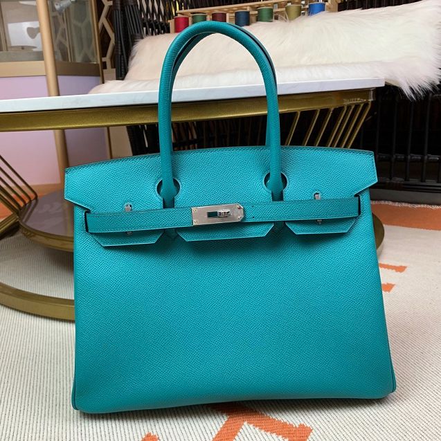 Hermes original epsom leather birkin 30 bag H30-3 blue paon