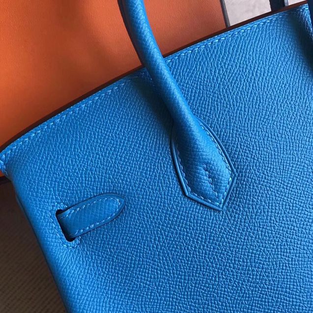 Hermes original epsom leather birkin 25 bag H25-3 blue zanzibar