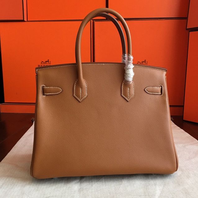 Hermes original epsom leather birkin 25 bag H25-3 gold brown