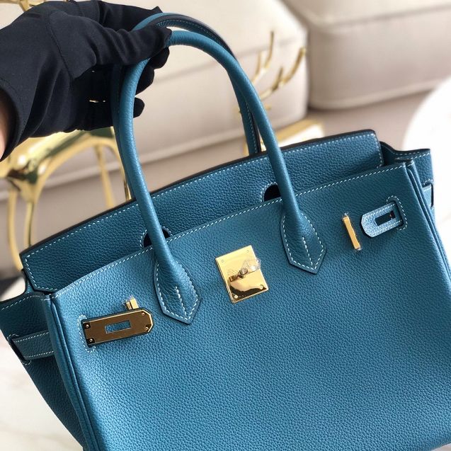 Hermes original togo leather birkin 25 bag H25-1 denim blue