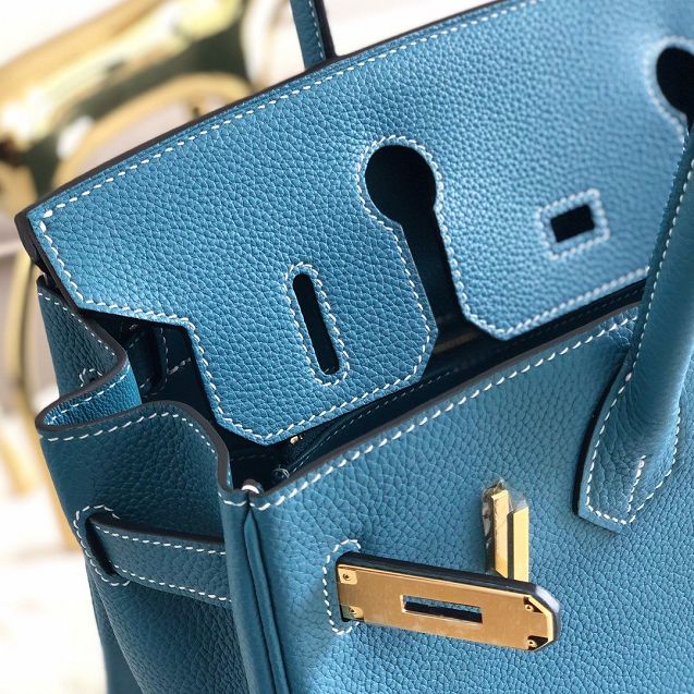 Hermes original togo leather birkin 25 bag H25-1 denim blue