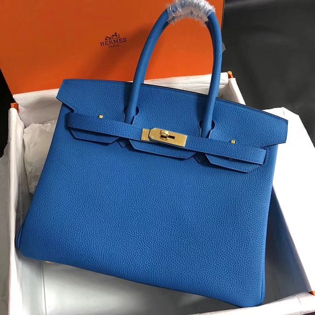 Hermes original togo leather birkin 30 bag H30-1 blue hydra