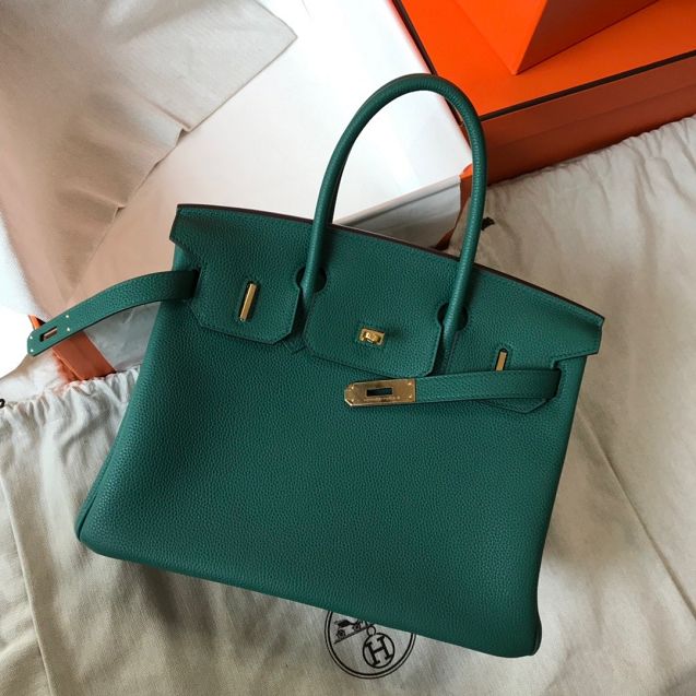 Hermes original togo leather birkin 25 bag H25-1 peacock green