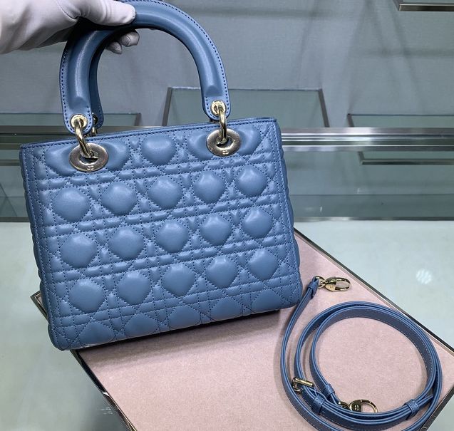 Dior original lambskin lady dior bag 44551 blue