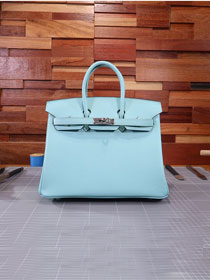 Hermes original epsom leather birkin 25 bag H25-3 blue atoll