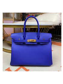Hermes original epsom leather birkin 25 bag H25-3 electric blue