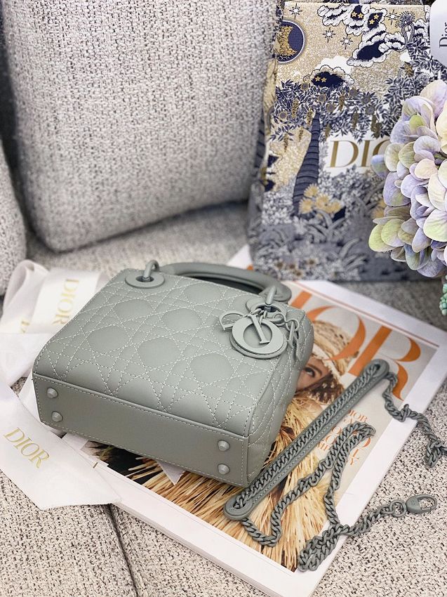 Dior original lambskin mini lady dior ultra-matte bag M0505 grey