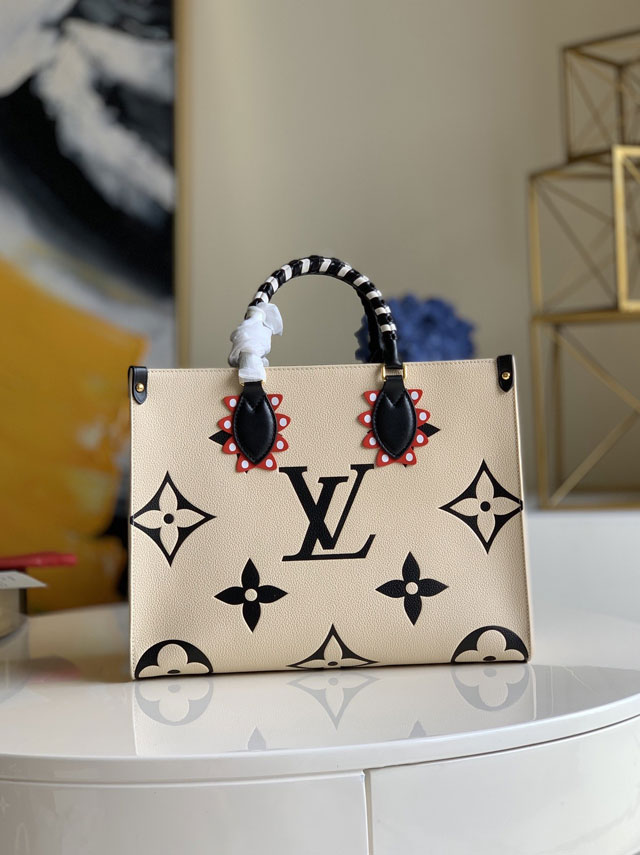 Louis vuitton original monogram giant calfskin onthego mm M45374 white