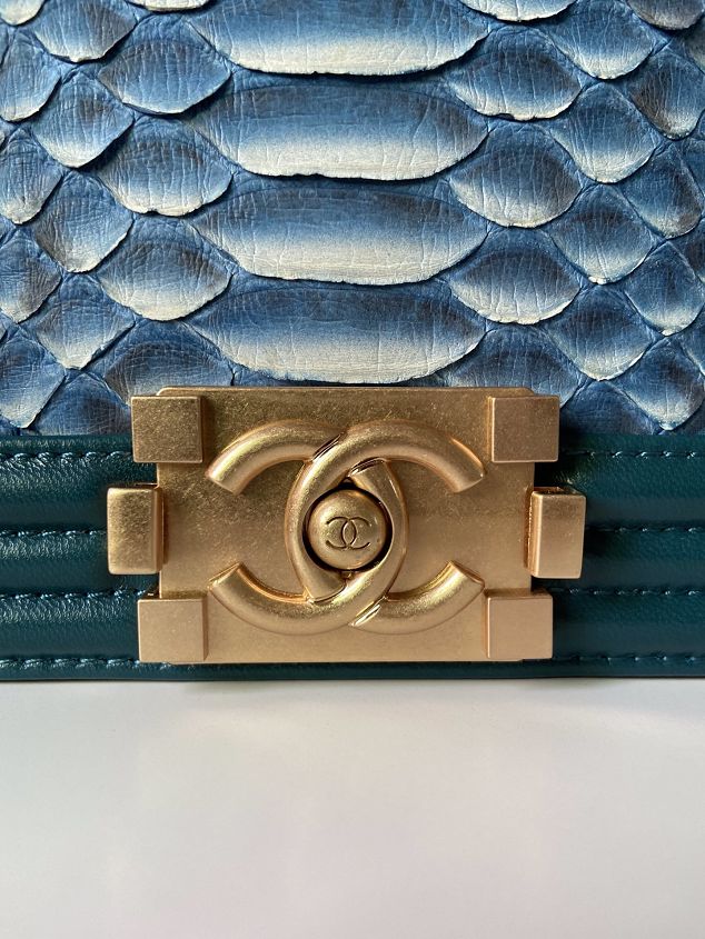 CC original python leather medium boy handbag A67086 Blue Peacock